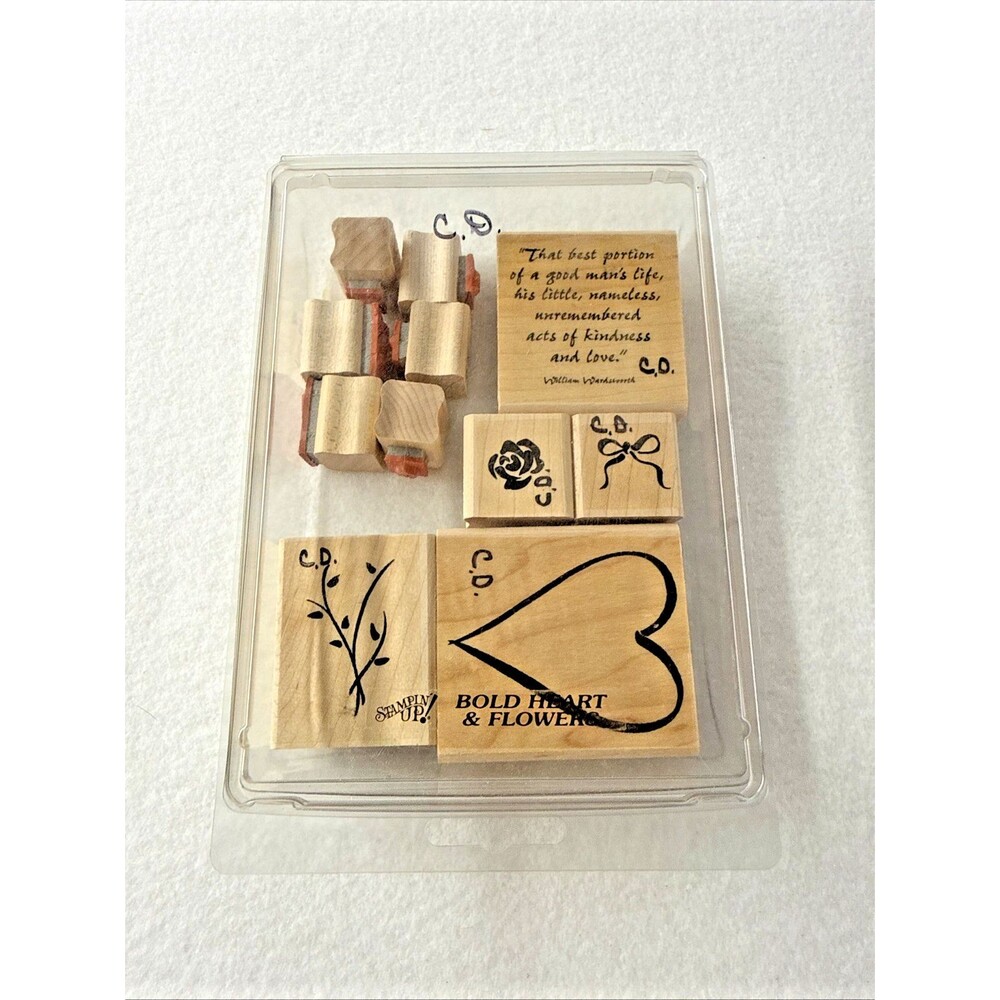 Stampin' Up! Bold Heart & Flowers Rubber Stamp Set 11pc Love Floral Wordsworth